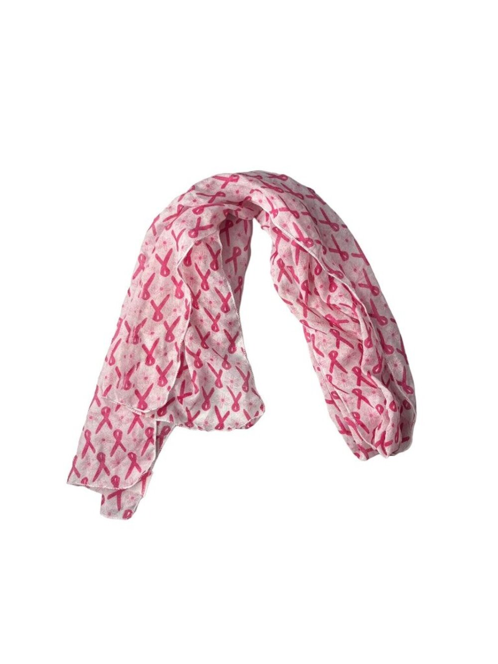 Breast Cancer Awareness Ribbon Fashion Scarf Pink White 11" x 57.5"